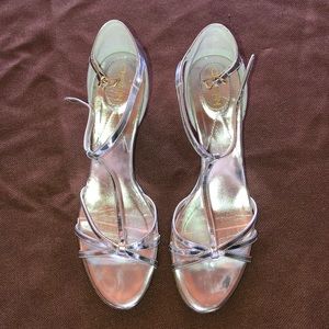 Christin Michaels Silver Metallic Wedge Sandals 11